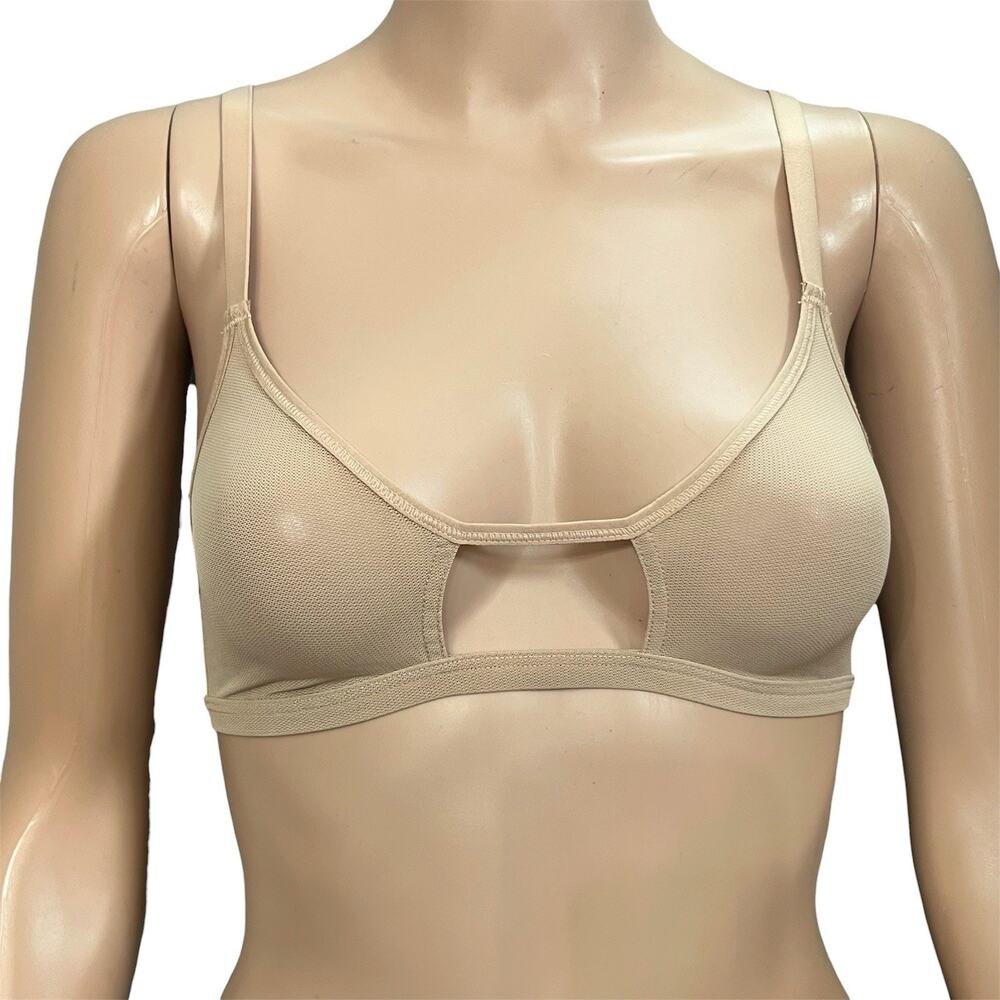 Negative Sieve Cutout Bralette Bra Size 0 Nude Sheer Mesh Wireless Back Close
